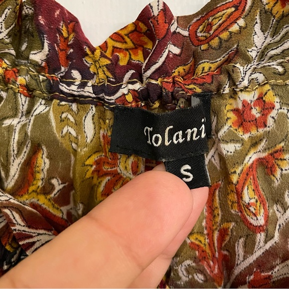 Tolani Silk Paisley Ruffle Trim Off the Shoulder Top Small - Picture 3 of 7